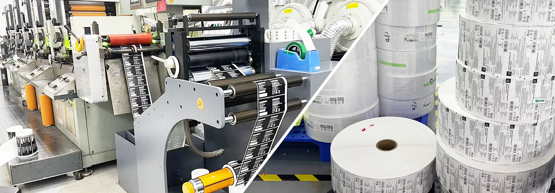 Atelier de fabrication d'étiquettes — machines et rouleaux